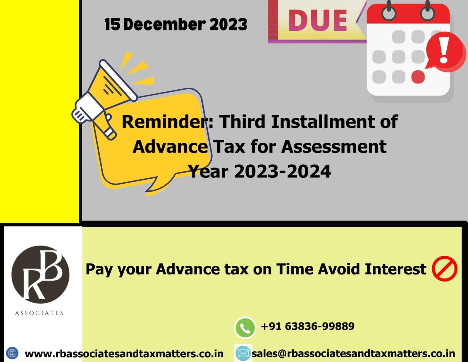 Advance Tax Due Date in December 2023 
